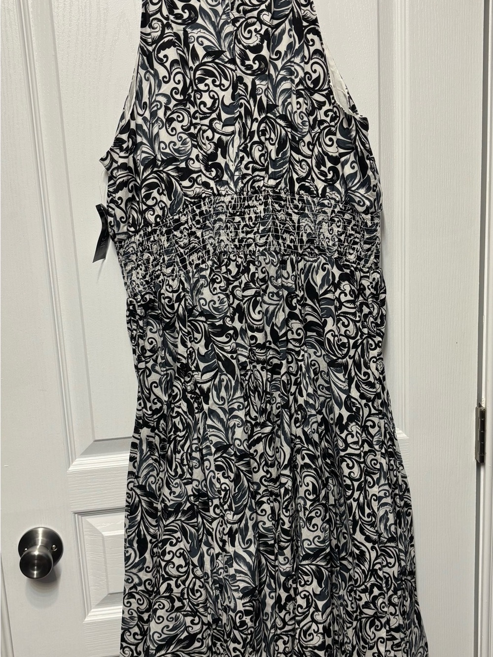 INC International Concepts Black & White Scroll-Print Halter Maxi Dress